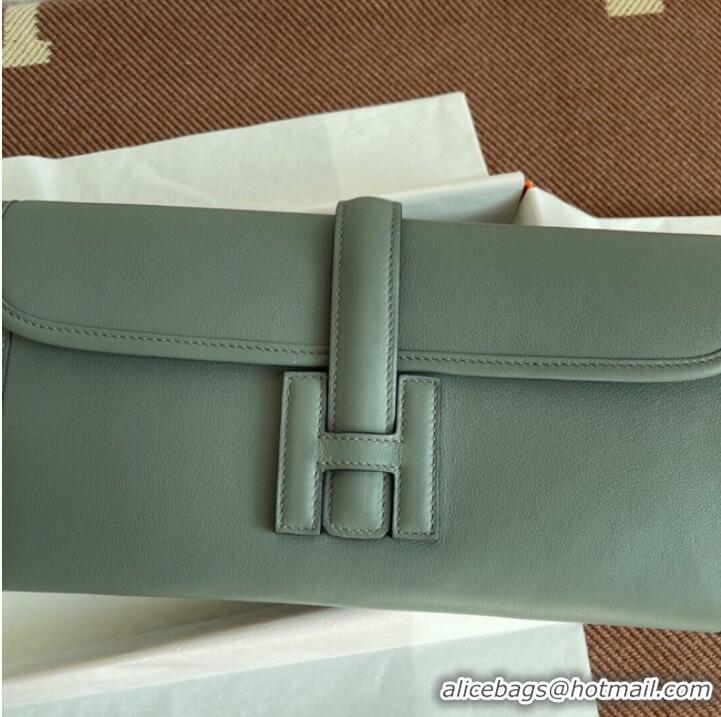 Stylish Hermes Original jige swift Leather Clutch 37088 Almond green