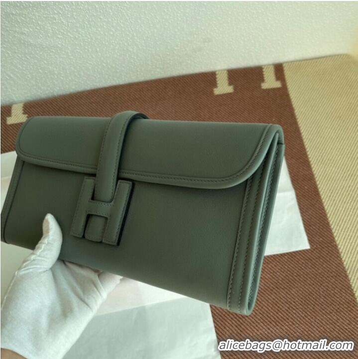 Stylish Hermes Original jige swift Leather Clutch 37088 Almond green