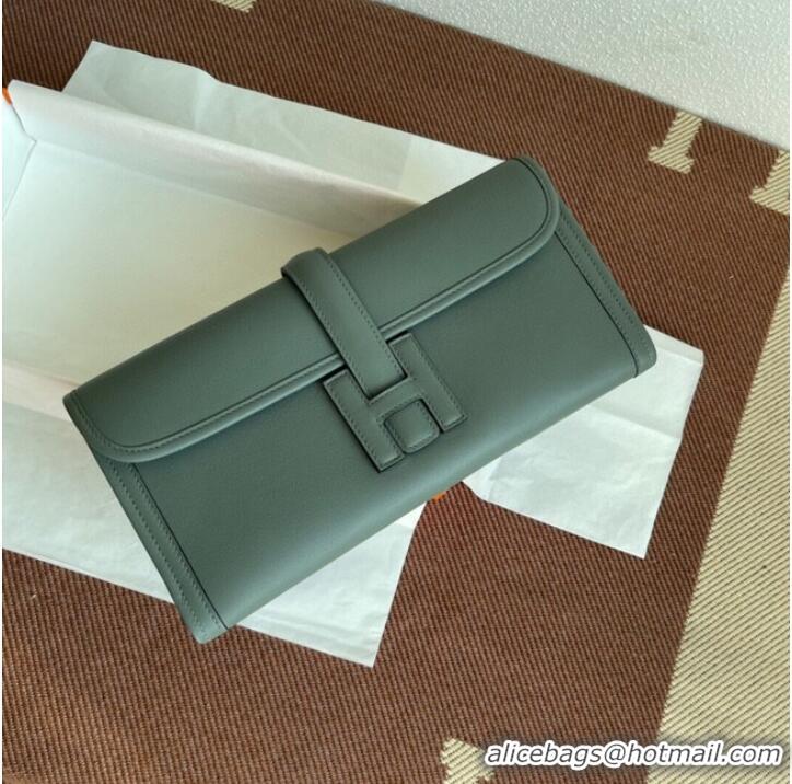 Stylish Hermes Original jige swift Leather Clutch 37088 Almond green