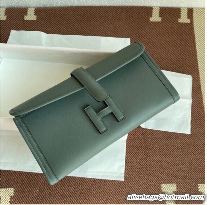 Stylish Hermes Original jige swift Leather Clutch 37088 Almond green