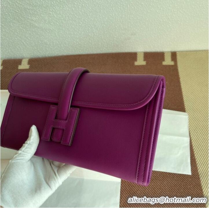 Pretty Style Hermes Original jige swift Leather Clutch 37088 purple