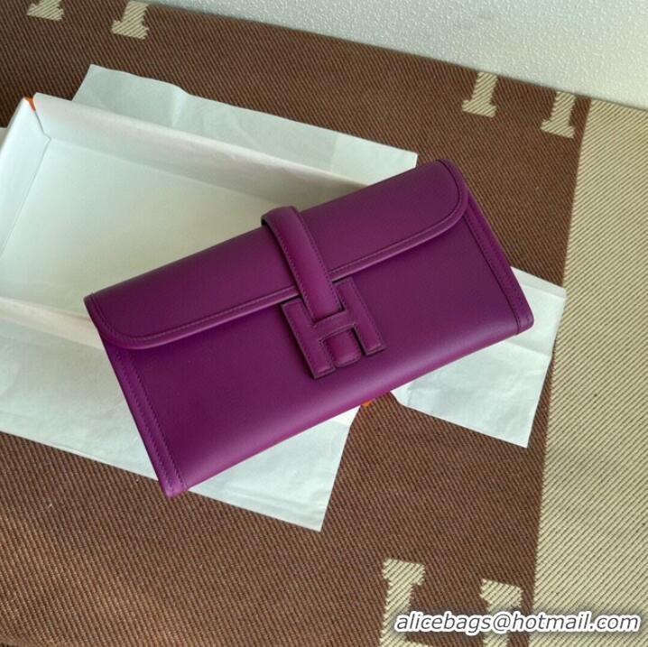 Pretty Style Hermes Original jige swift Leather Clutch 37088 purple