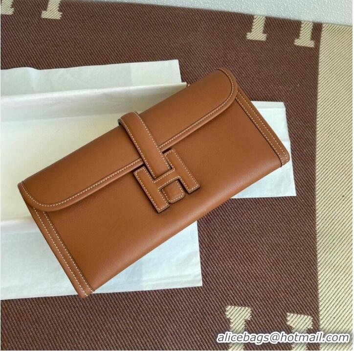 Classic Hermes Original jige swift Leather Clutch 37088 brown