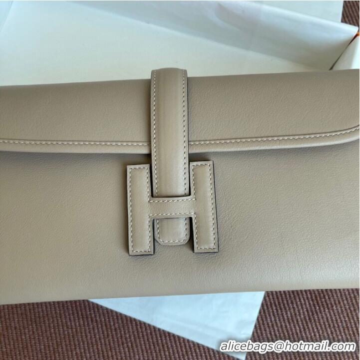 Reasonable Price Hermes Original jige swift Leather Clutch 37088 light gray