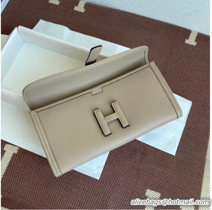 Reasonable Price Hermes Original jige swift Leather Clutch 37088 light gray