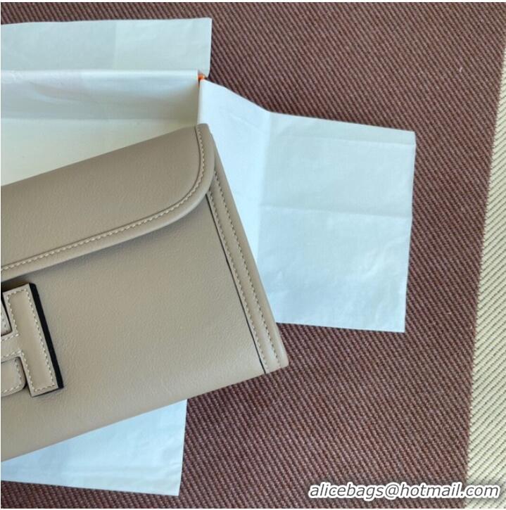 Reasonable Price Hermes Original jige swift Leather Clutch 37088 light gray