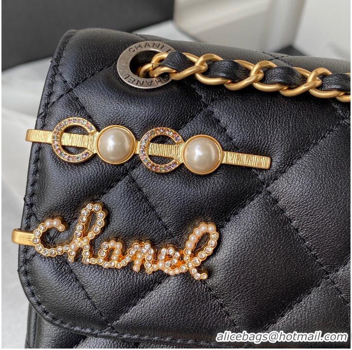 Promotional Chanel Original Leather Pearl Hairpin Badge Bag AS2979 Black