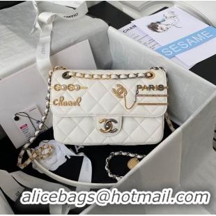 Top Quality Chanel Original Leather Pearl Hairpin Badge Bag AS2979 White