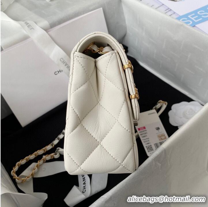 Top Quality Chanel Original Leather Pearl Hairpin Badge Bag AS2979 White