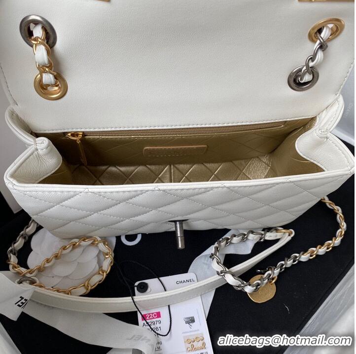 Top Quality Chanel Original Leather Pearl Hairpin Badge Bag AS2979 White