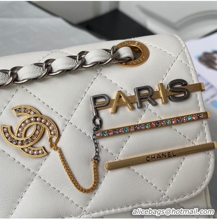 Top Quality Chanel Original Leather Pearl Hairpin Badge Bag AS2979 White