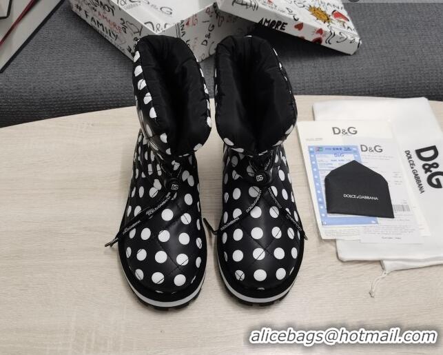 New Style Dolce & Gabbana DG Dotted Down Snow Ankle Boots 121515 Black/White