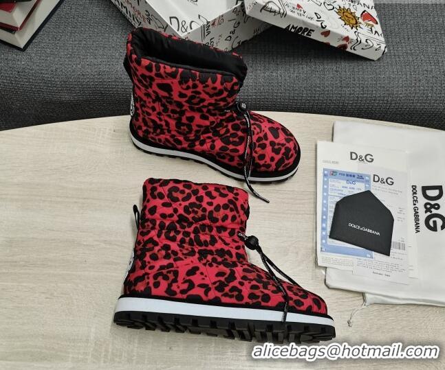 Cute Dolce & Gabbana DG Leopard Print Down Snow Ankle Boots 121516 Red