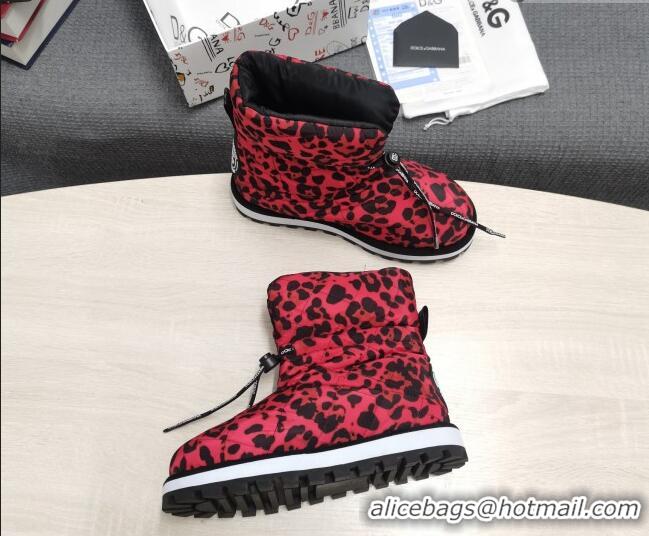 Cute Dolce & Gabbana DG Leopard Print Down Snow Ankle Boots 121516 Red