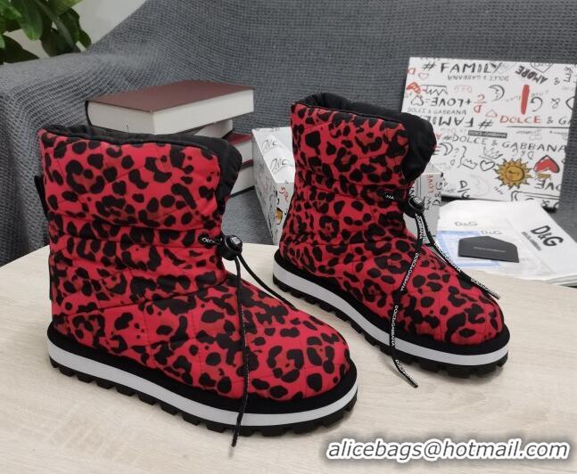 Cute Dolce & Gabbana DG Leopard Print Down Snow Ankle Boots 121516 Red