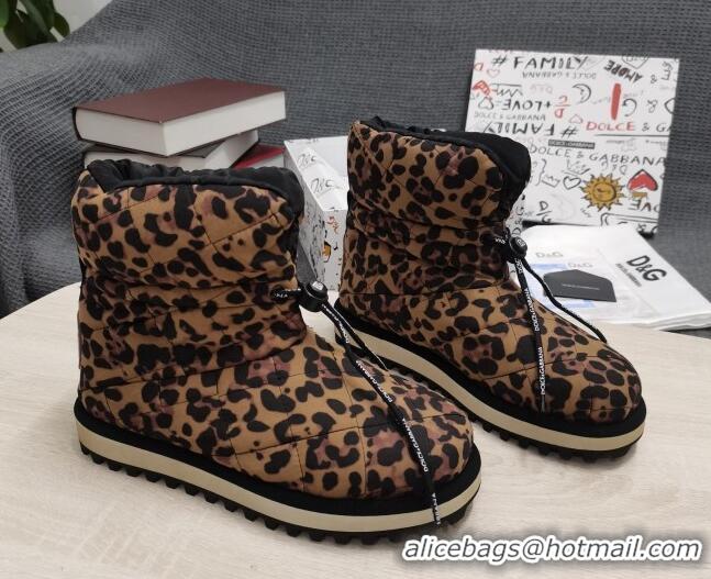 Good Quality Dolce & Gabbana DG Leopard Print Down Snow Ankle Boots 121516 Brown