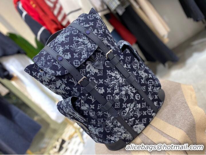 Modern Classic Louis Vuitton Monogram Tapestry Denim Backpack M57280 Dark Blue