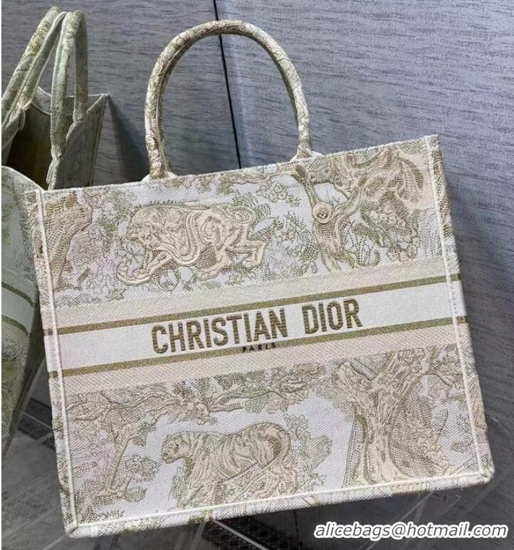 Buy Inexpensive DIOR BOOK TOTE Embroidery C1286-8 Cream