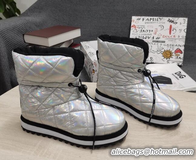 Shop Duplicate Dolce & Gabbana DG Iridescent Down Snow Ankle Boots Silver 121518