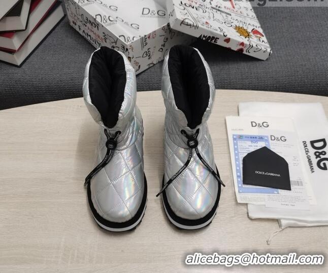 Shop Duplicate Dolce & Gabbana DG Iridescent Down Snow Ankle Boots Silver 121518