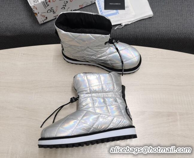 Shop Duplicate Dolce & Gabbana DG Iridescent Down Snow Ankle Boots Silver 121518