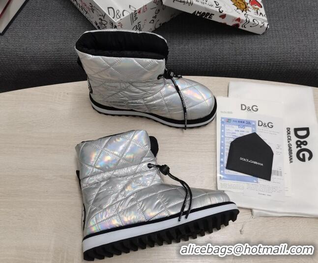 Shop Duplicate Dolce & Gabbana DG Iridescent Down Snow Ankle Boots Silver 121518