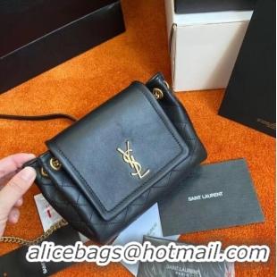 Inexpensive YSL MONOGRAM MINI NOLITA IN LAME LEATHER 672738 BLACK