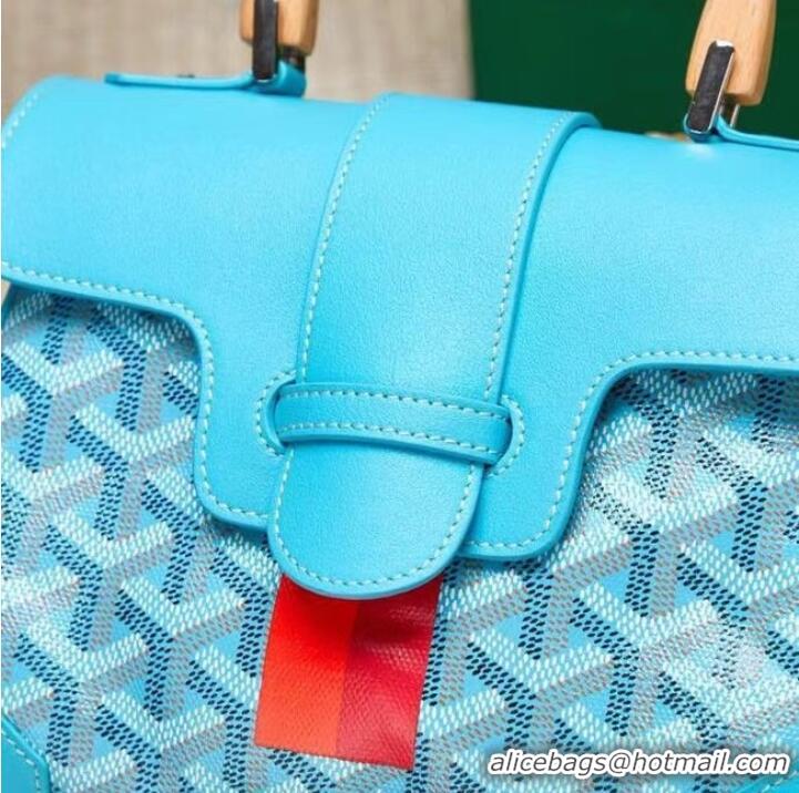 Buy Classic Goyard Calfskin Leather saigon mini Tote Bag 9955 light blue