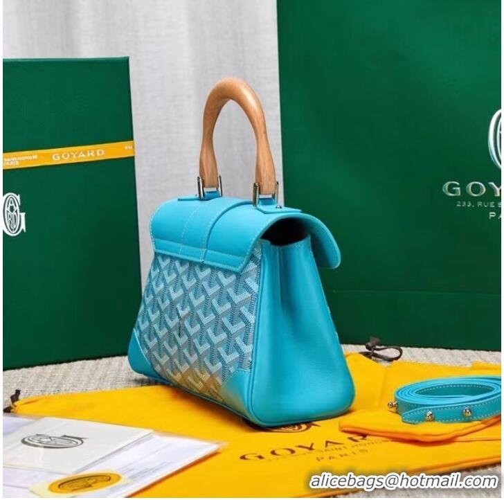 Buy Classic Goyard Calfskin Leather saigon mini Tote Bag 9955 light blue