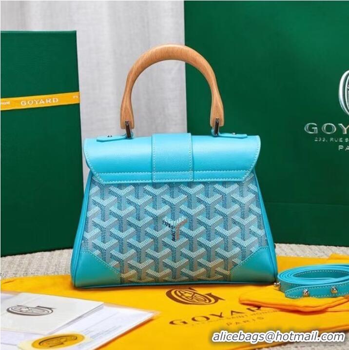 Buy Classic Goyard Calfskin Leather saigon mini Tote Bag 9955 light blue