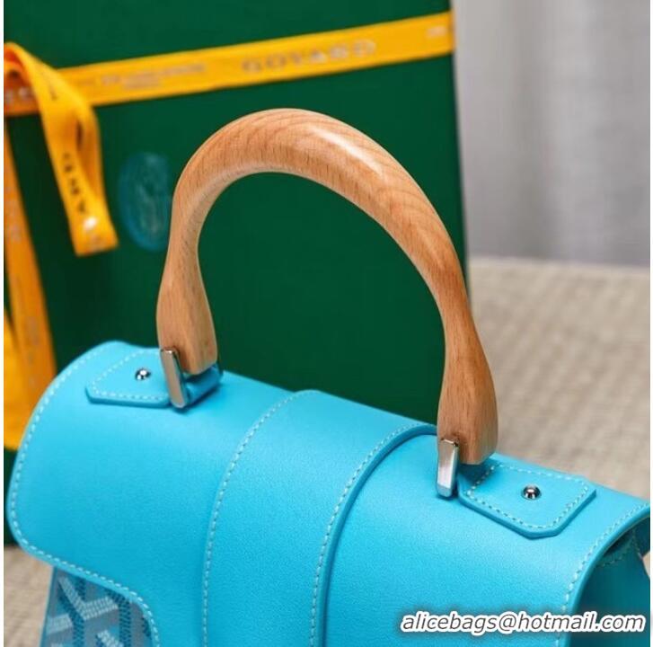 Buy Classic Goyard Calfskin Leather saigon mini Tote Bag 9955 light blue