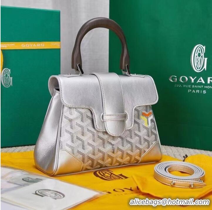 Grade Quality Goyard Calfskin Leather saigon mini Tote Bag 9955 silver