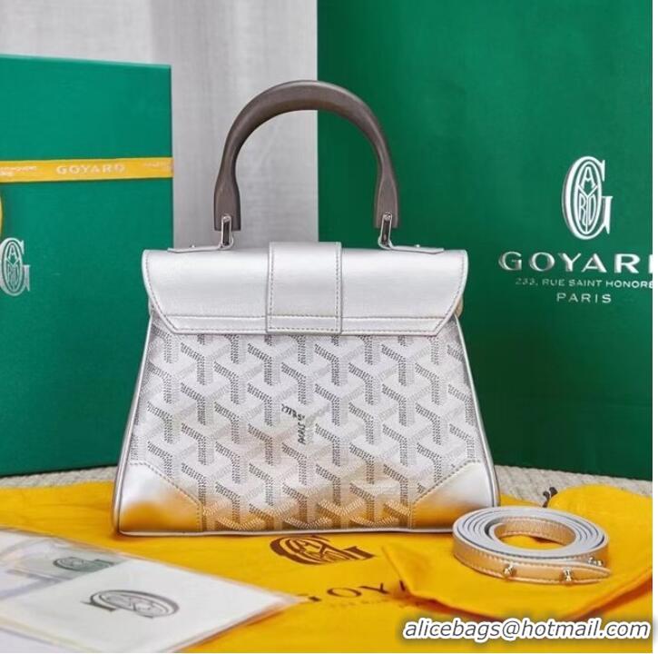 Grade Quality Goyard Calfskin Leather saigon mini Tote Bag 9955 silver