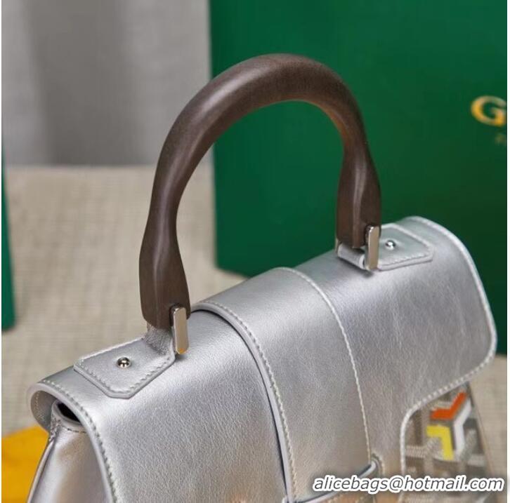 Grade Quality Goyard Calfskin Leather saigon mini Tote Bag 9955 silver