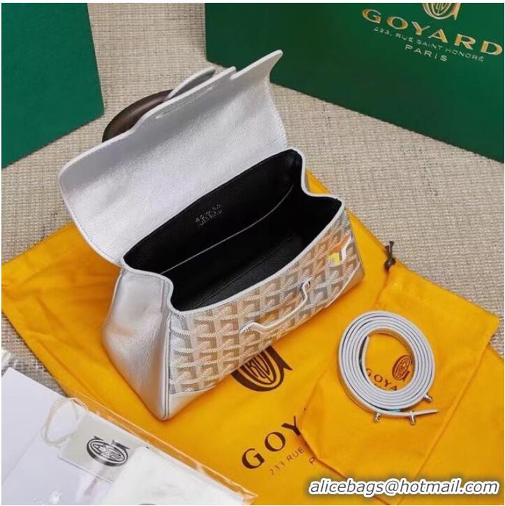 Grade Quality Goyard Calfskin Leather saigon mini Tote Bag 9955 silver