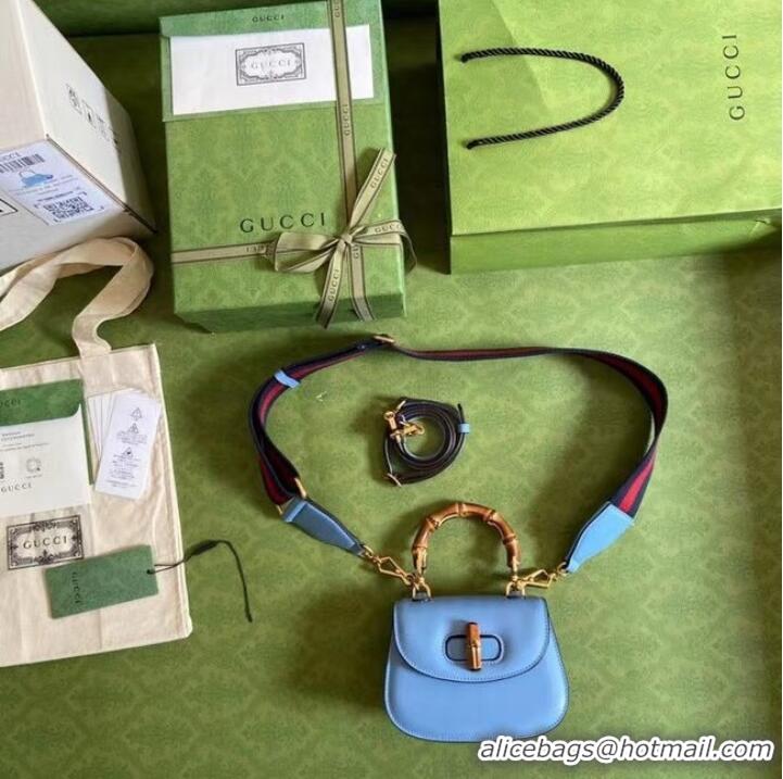 Promotional Gucci Mini top handle bag with Bamboo 686864 Blue