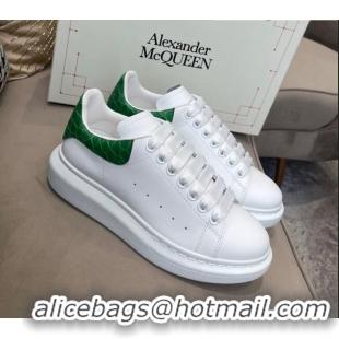 Grade Design Alexander Mcqueen White Silky Calfskin Crocodile-Like Back Sneakers 111808 Green