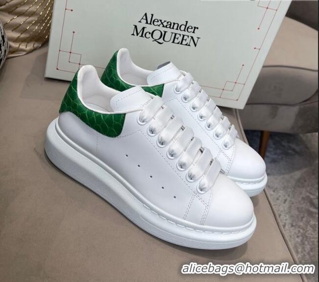 Grade Design Alexander Mcqueen White Silky Calfskin Crocodile-Like Back Sneakers 111808 Green