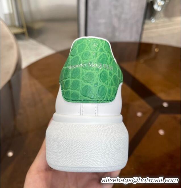 Grade Design Alexander Mcqueen White Silky Calfskin Crocodile-Like Back Sneakers 111808 Green