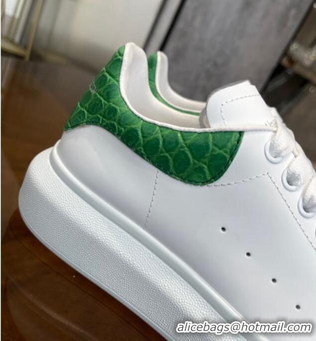 Grade Design Alexander Mcqueen White Silky Calfskin Crocodile-Like Back Sneakers 111808 Green