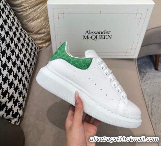 Grade Design Alexander Mcqueen White Silky Calfskin Crocodile-Like Back Sneakers 111808 Green