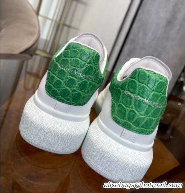 Grade Design Alexander Mcqueen White Silky Calfskin Crocodile-Like Back Sneakers 111808 Green