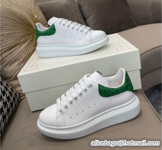 Grade Design Alexander Mcqueen White Silky Calfskin Crocodile-Like Back Sneakers 111808 Green