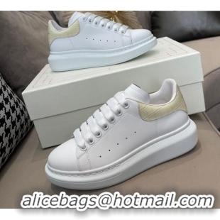 Perfect Alexander Mcqueen White Silky Calfskin Crocodile-Like Back Sneakers Beige 111810 