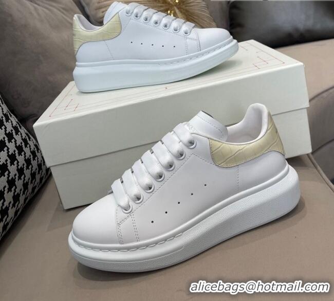 Perfect Alexander Mcqueen White Silky Calfskin Crocodile-Like Back Sneakers Beige 111810 