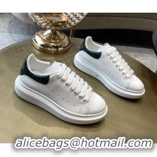 Top Quality Alexander Mcqueen White Silky Calfskin Crocodile-Like Back Sneakers Green 111811