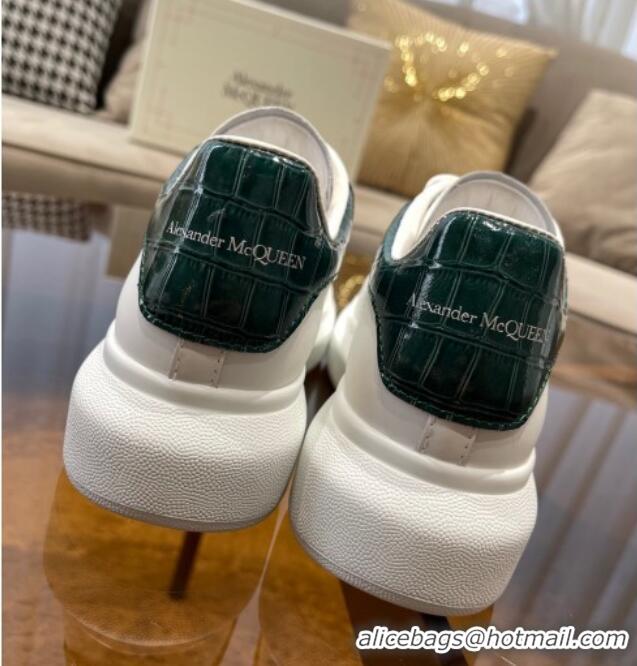 Top Quality Alexander Mcqueen White Silky Calfskin Crocodile-Like Back Sneakers Green 111811