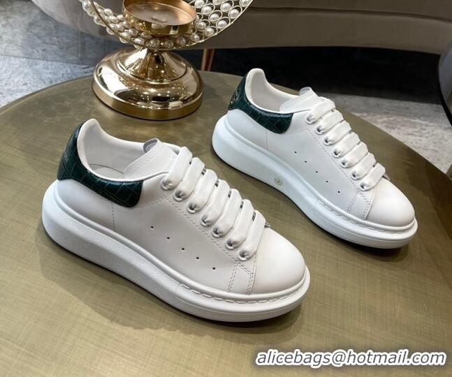 Top Quality Alexander Mcqueen White Silky Calfskin Crocodile-Like Back Sneakers Green 111811