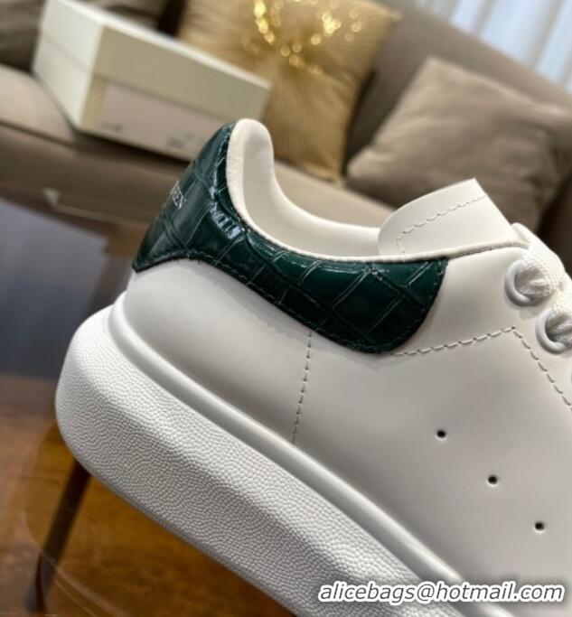 Top Quality Alexander Mcqueen White Silky Calfskin Crocodile-Like Back Sneakers Green 111811