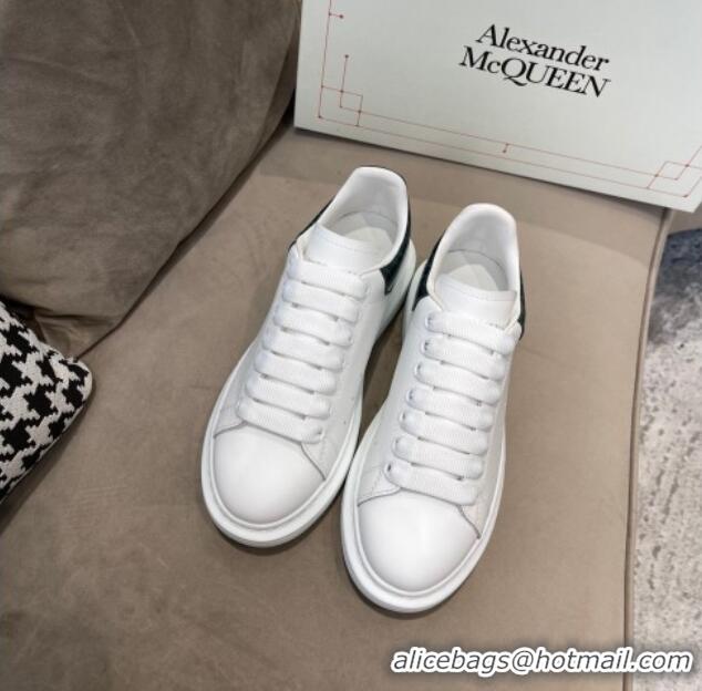 Top Quality Alexander Mcqueen White Silky Calfskin Crocodile-Like Back Sneakers Green 111811